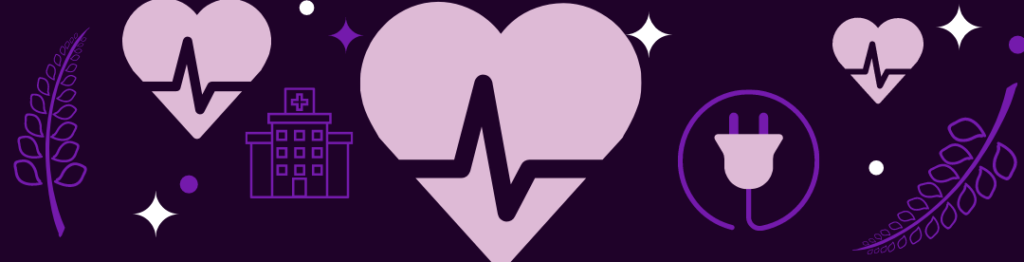 Purple heart, leaf, and hospital decorative illustrations