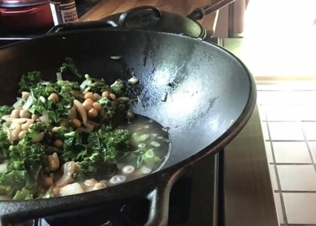 Kale, white bean warm salad closeup